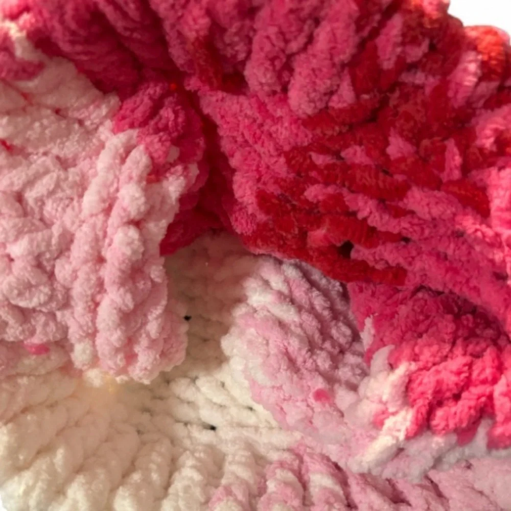 Handmade Pink & White Chunky Knit Winter Hat. Bundle and Save. SKU1